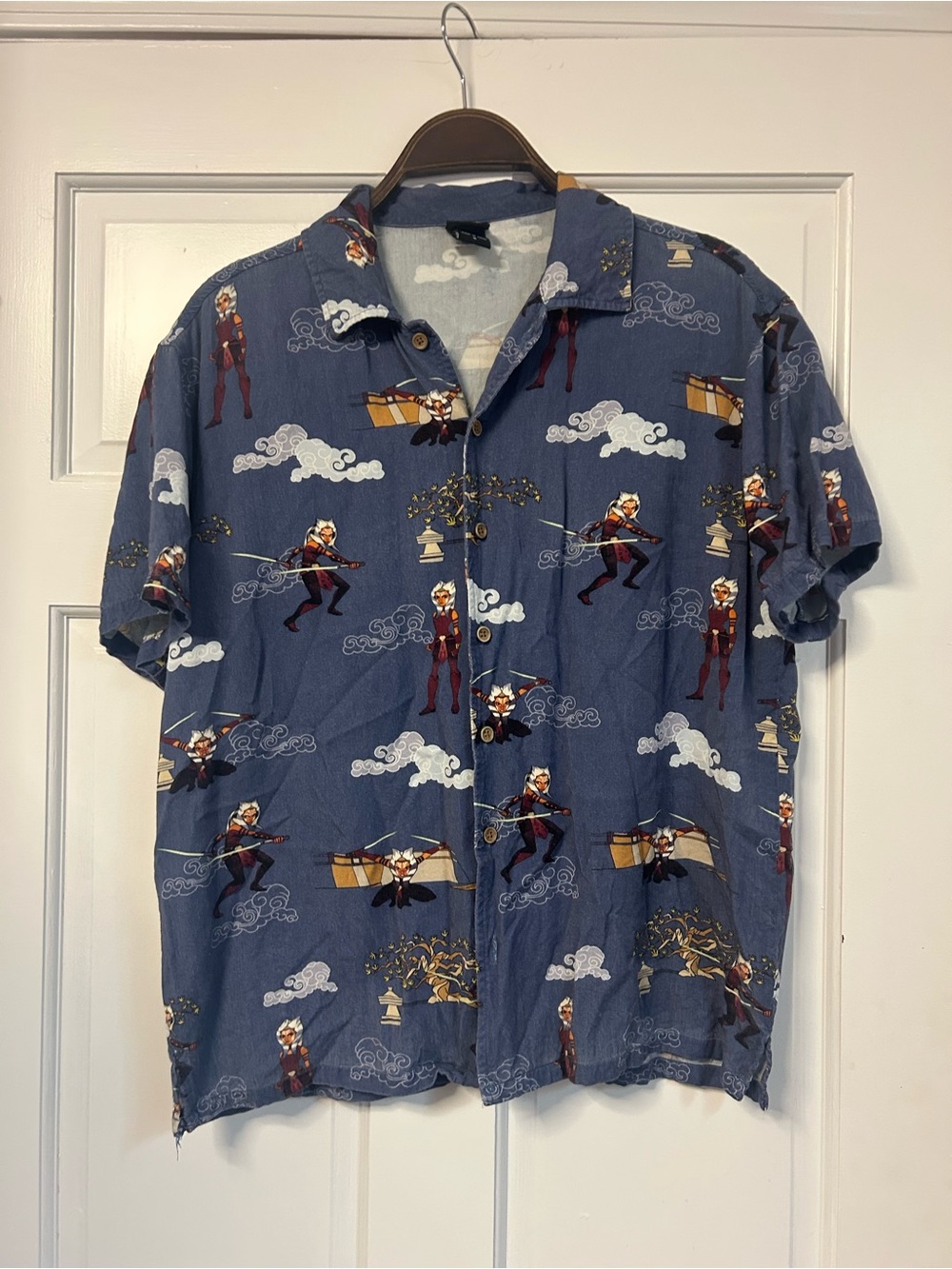 Star Wars Navy Blue Short-Sleeve Button-Up Shirt with Character Print